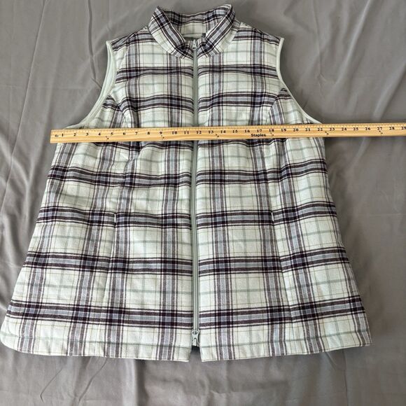 J.JILL Light Blue Plaid Flannel Fleece Lined Puffer Vest Size XL - Women's - Picture 6 of 8